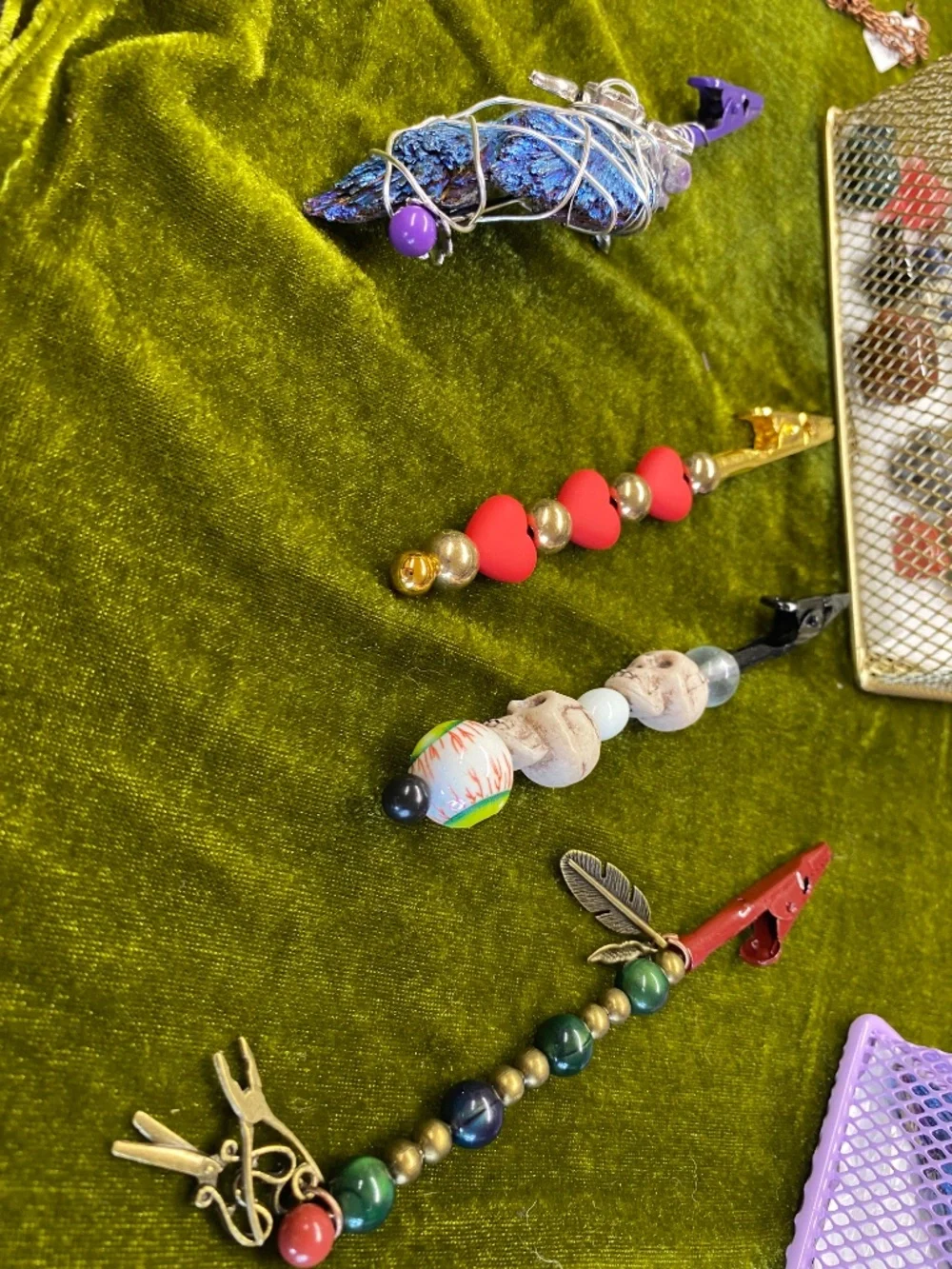 Handmade Beaded Tarot / Photo Holder Clips – Mystical Desk Décor